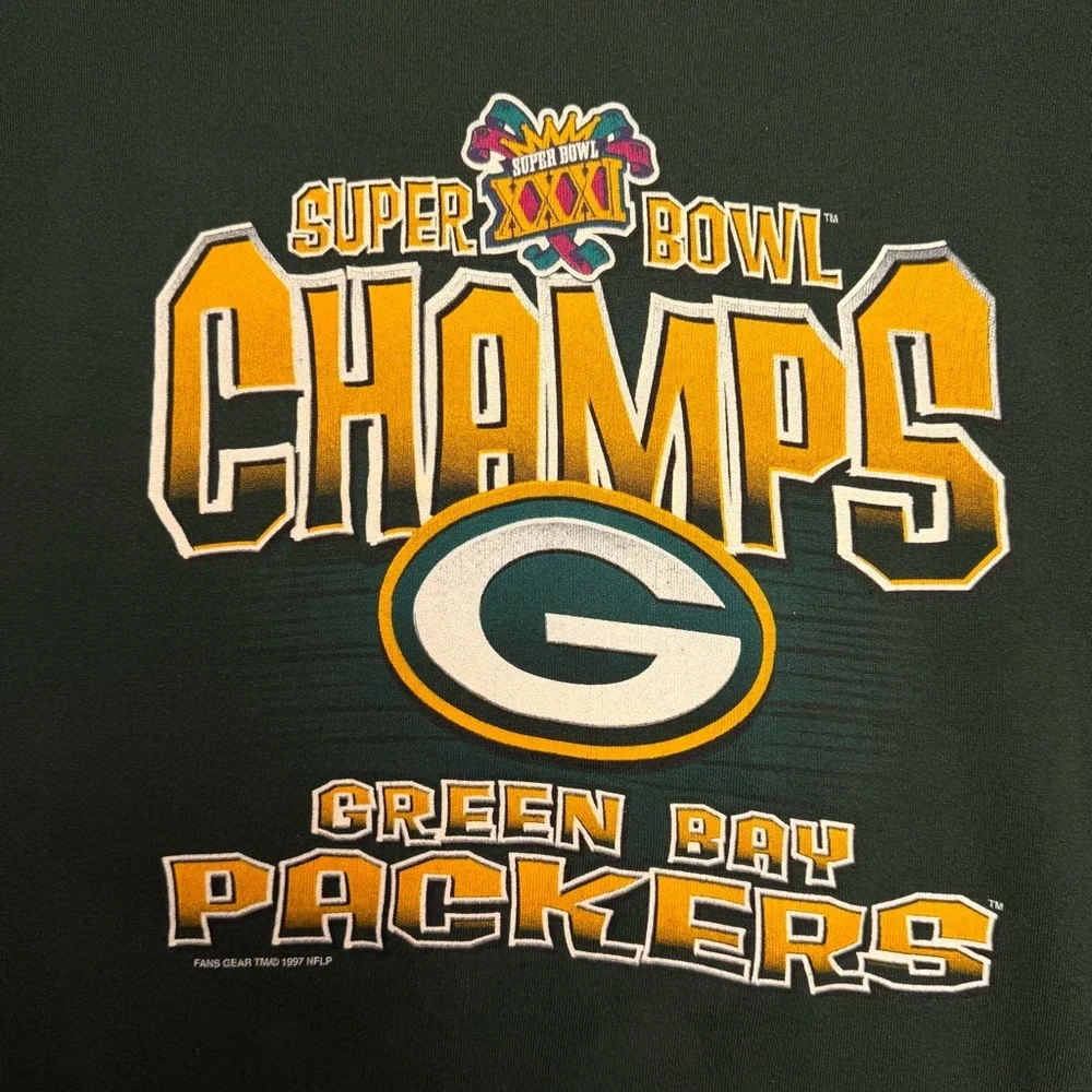 Vintage 1997 Green Bay Packers Super Bowl XXXI Champs Sweatshirt Woman M-NFL 90s - Picture 3 of 9